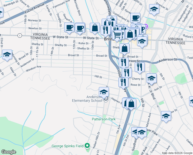 map of restaurants, bars, coffee shops, grocery stores, and more near 944 Hill Street in Bristol