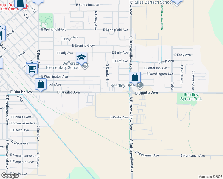 map of restaurants, bars, coffee shops, grocery stores, and more near 1570 East Dinuba Avenue in Reedley