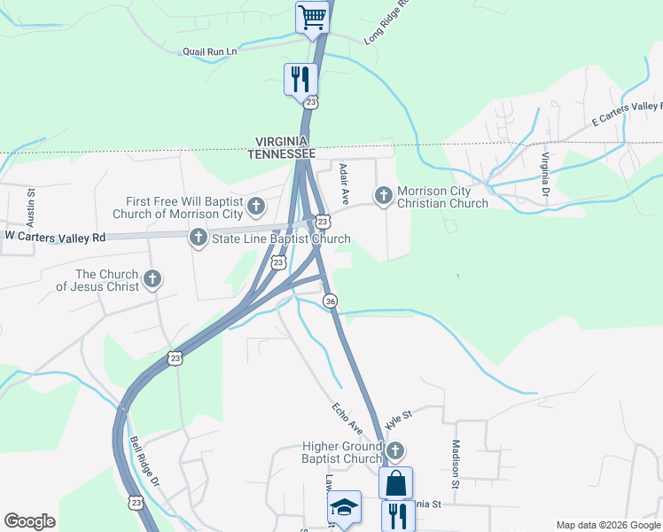 map of restaurants, bars, coffee shops, grocery stores, and more near 1846 Lynn Garden Dr in Kingsport