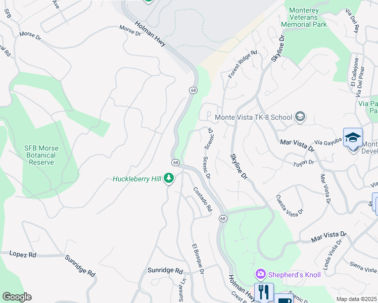 map of restaurants, bars, coffee shops, grocery stores, and more near 22 Ocean Pines Lane in Del Monte Forest