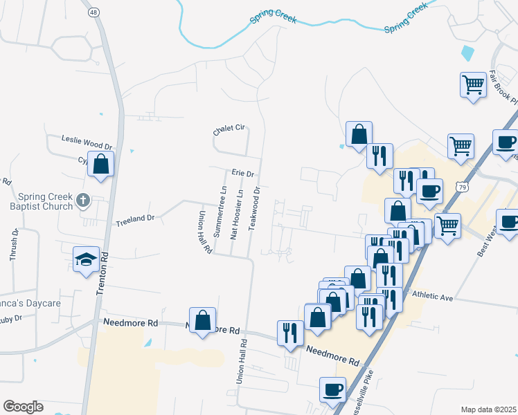 map of restaurants, bars, coffee shops, grocery stores, and more near 2818 Teakwood Drive in Clarksville
