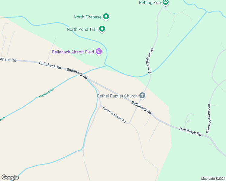 map of restaurants, bars, coffee shops, grocery stores, and more near 2816 Ballahack Road in Chesapeake