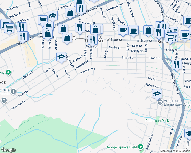 map of restaurants, bars, coffee shops, grocery stores, and more near 1706 Clifton Road in Bristol