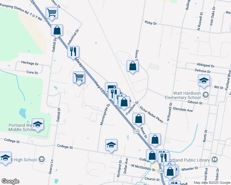 map of restaurants, bars, coffee shops, grocery stores, and more near 222 Victor Reiter Parkway in Portland