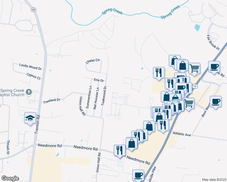 map of restaurants, bars, coffee shops, grocery stores, and more near 2869 Cobalt Drive in Clarksville