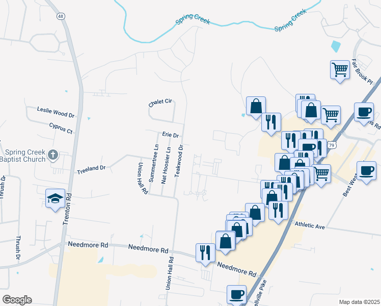 map of restaurants, bars, coffee shops, grocery stores, and more near 2869 Cobalt Drive in Clarksville