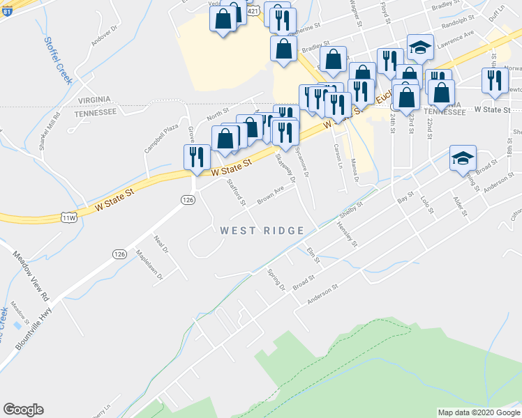 map of restaurants, bars, coffee shops, grocery stores, and more near 228 Brown Avenue in Bristol