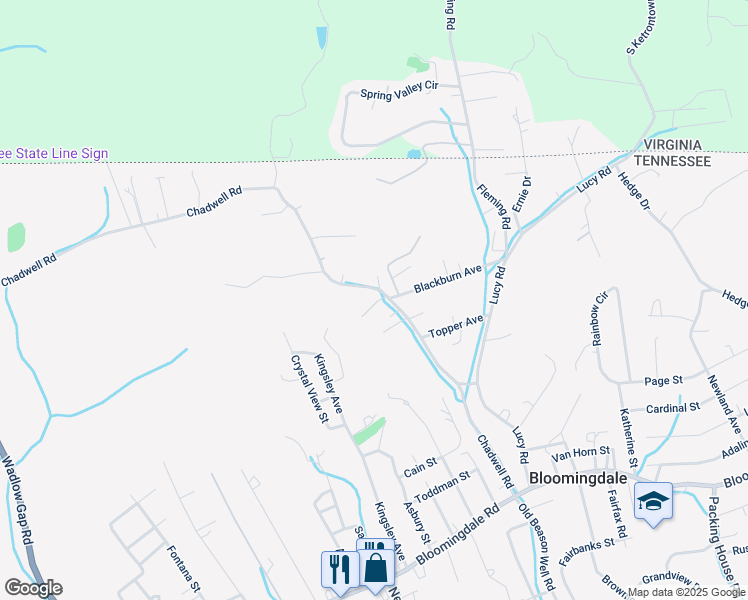 map of restaurants, bars, coffee shops, grocery stores, and more near 512 Chadwell Road in Kingsport