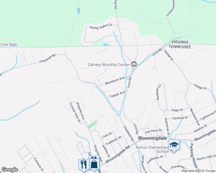 map of restaurants, bars, coffee shops, grocery stores, and more near 3129 Blackburn Avenue in Kingsport