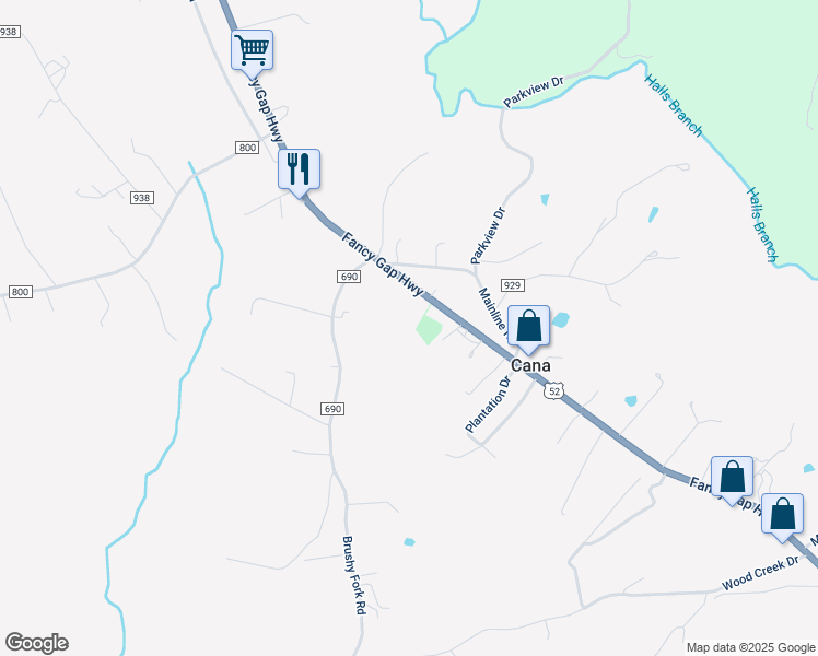 map of restaurants, bars, coffee shops, grocery stores, and more near 13611 Fancy Gap Highway in Cana