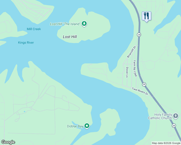 map of restaurants, bars, coffee shops, grocery stores, and more near Island Drive in Shell Knob