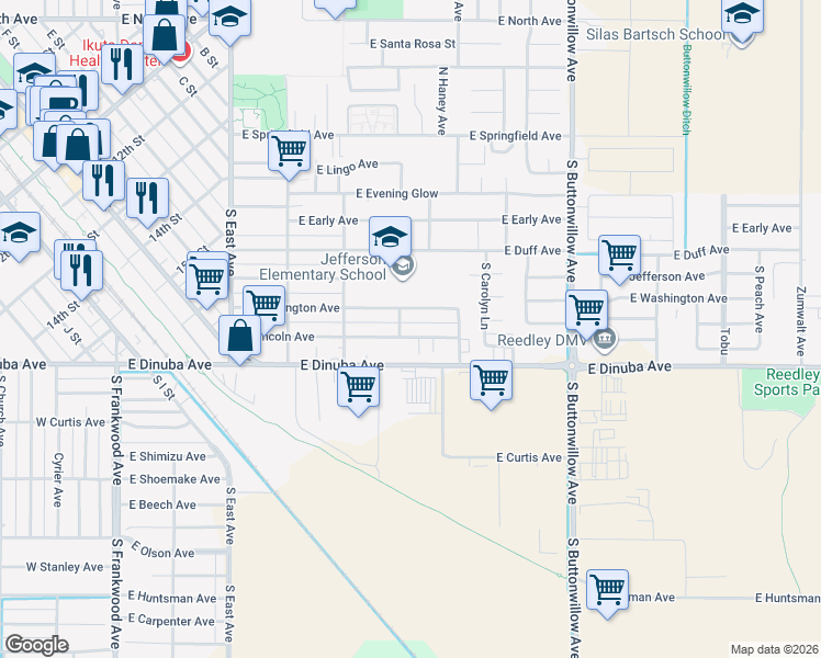 map of restaurants, bars, coffee shops, grocery stores, and more near 776 South Pecan Avenue in Reedley