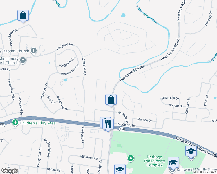 map of restaurants, bars, coffee shops, grocery stores, and more near 819 Hidden Spring Drive in Clarksville