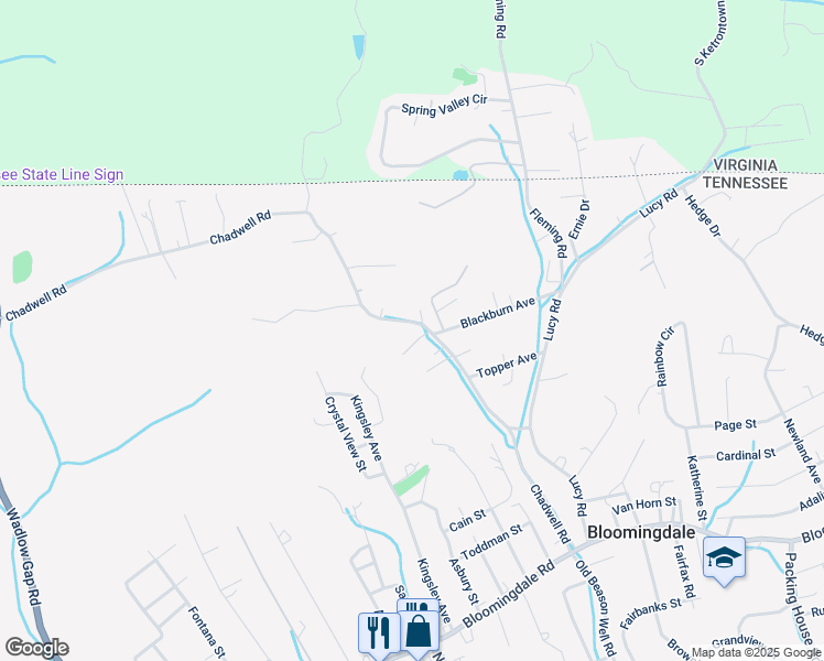 map of restaurants, bars, coffee shops, grocery stores, and more near 512 Chadwell Road in Kingsport
