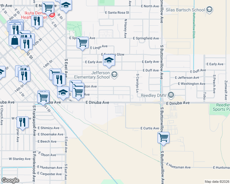 map of restaurants, bars, coffee shops, grocery stores, and more near 776 South Pecan Avenue in Reedley