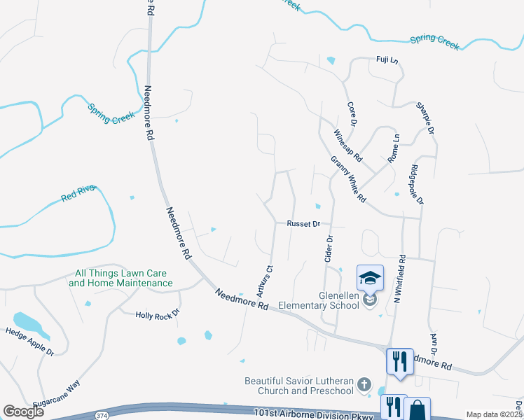 map of restaurants, bars, coffee shops, grocery stores, and more near 2693 Arthurs Court in Clarksville