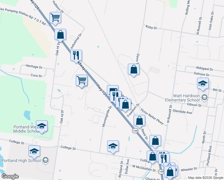 map of restaurants, bars, coffee shops, grocery stores, and more near 222 Victor Reiter Parkway in Portland