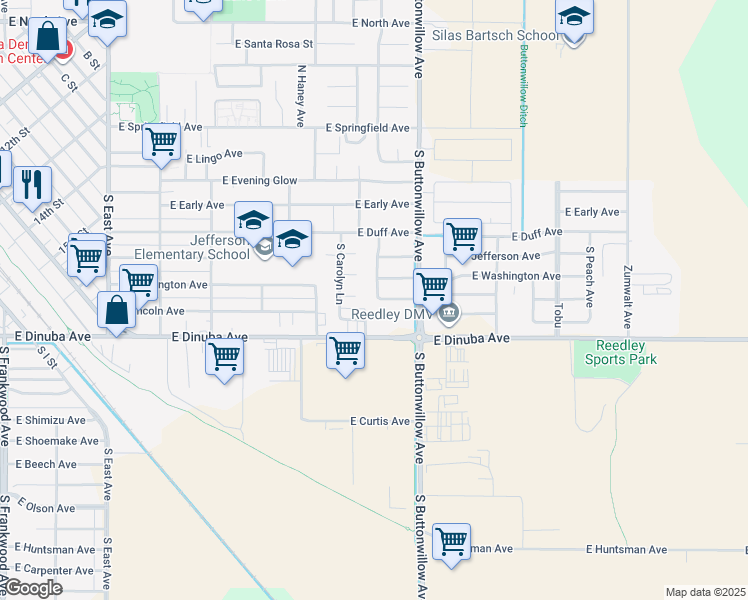 map of restaurants, bars, coffee shops, grocery stores, and more near 749 South Cedar Avenue in Reedley