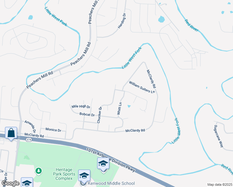 map of restaurants, bars, coffee shops, grocery stores, and more near 1341 Chucker Drive in Clarksville