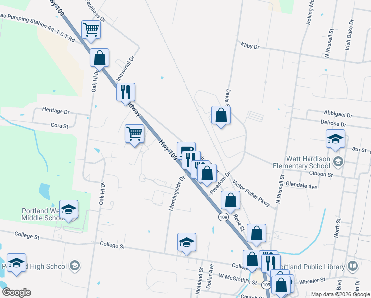 map of restaurants, bars, coffee shops, grocery stores, and more near 222 Victor Reiter Parkway in Portland