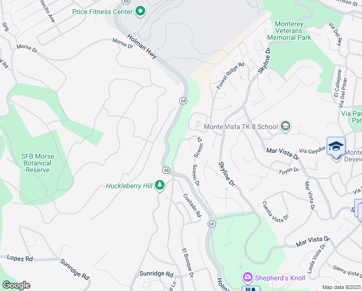 map of restaurants, bars, coffee shops, grocery stores, and more near 69 Ocean Pines Lane in Monterey County