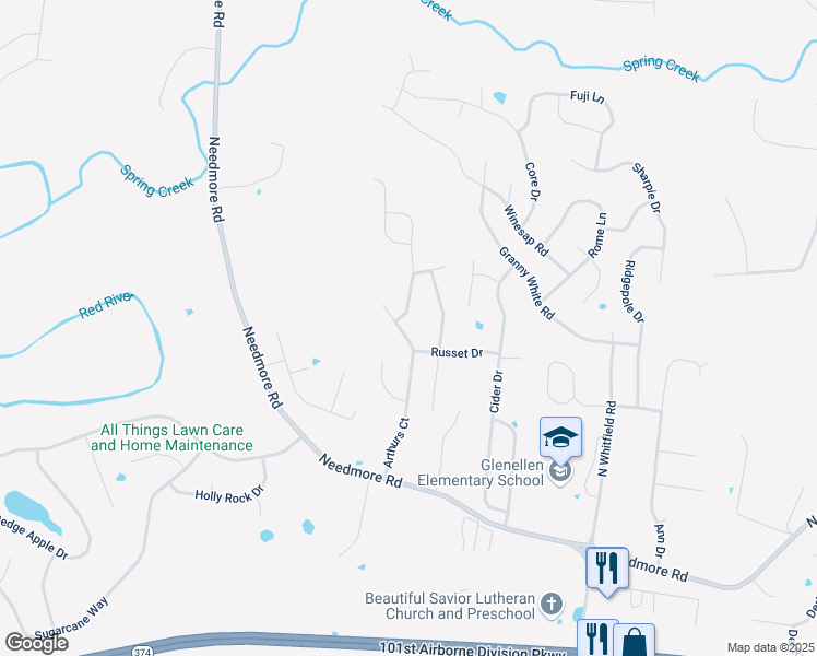 map of restaurants, bars, coffee shops, grocery stores, and more near 2693 Arthurs Court in Clarksville