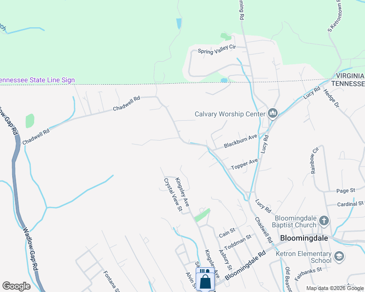 map of restaurants, bars, coffee shops, grocery stores, and more near 528 Chadwell Road in Kingsport