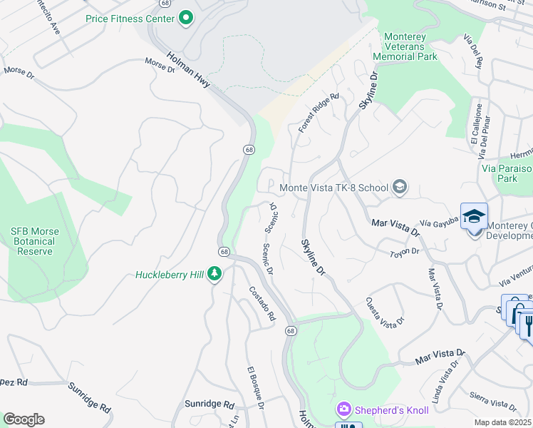 map of restaurants, bars, coffee shops, grocery stores, and more near 83 Ocean Pines Lane in Monterey County