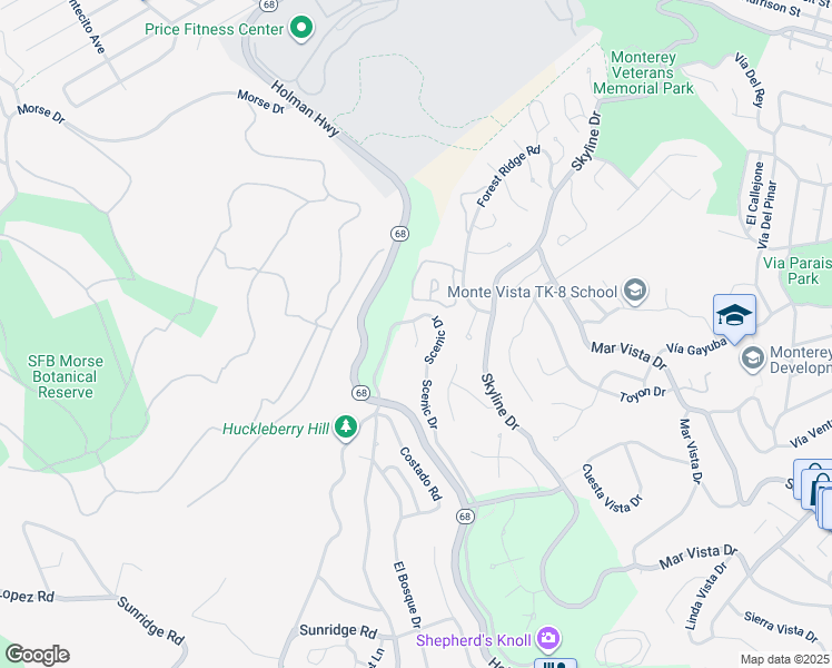 map of restaurants, bars, coffee shops, grocery stores, and more near 83 Ocean Pines Lane in Monterey County