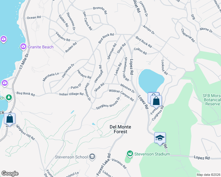 map of restaurants, bars, coffee shops, grocery stores, and more near 1109 Wildcat Canyon Road in Del Monte Forest
