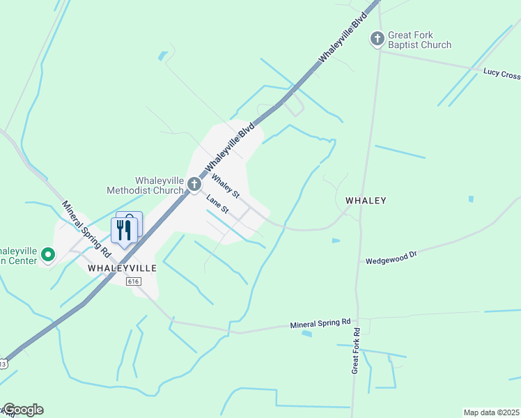 map of restaurants, bars, coffee shops, grocery stores, and more near 210 Whaley Street in Suffolk