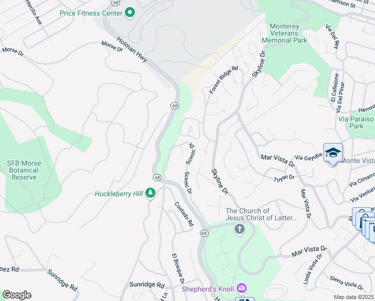 map of restaurants, bars, coffee shops, grocery stores, and more near 83 Ocean Pines Lane in Monterey County