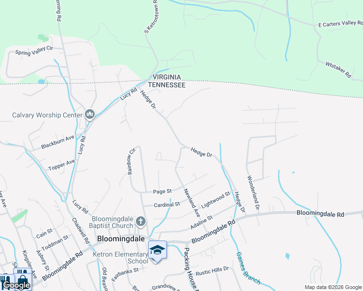 map of restaurants, bars, coffee shops, grocery stores, and more near 606 Hedge Drive in Kingsport