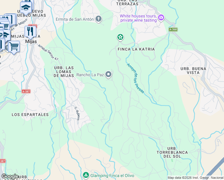 map of restaurants, bars, coffee shops, grocery stores, and more near in Mijas