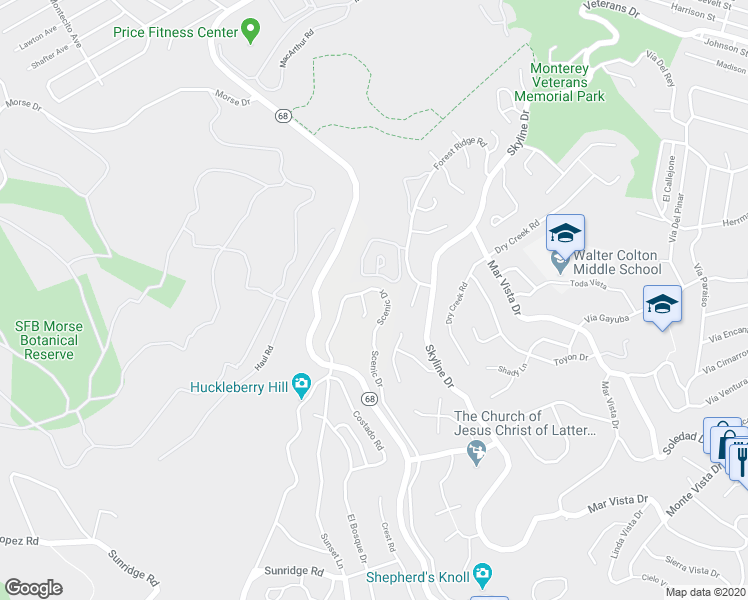 map of restaurants, bars, coffee shops, grocery stores, and more near 83 Ocean Pines Lane in Monterey County