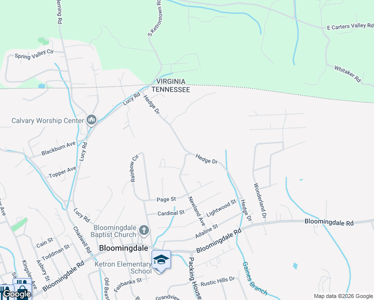 map of restaurants, bars, coffee shops, grocery stores, and more near 606 Hedge Drive in Kingsport