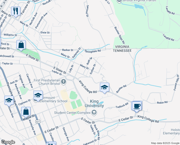 map of restaurants, bars, coffee shops, grocery stores, and more near 115 Esther Street in Bristol
