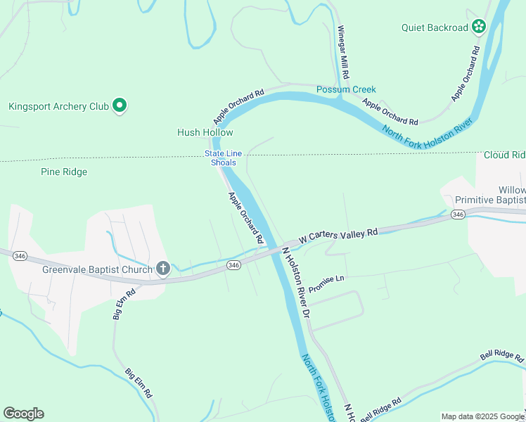 map of restaurants, bars, coffee shops, grocery stores, and more near 2520 North Holston River Drive Extension in Kingsport