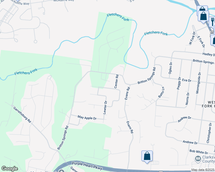map of restaurants, bars, coffee shops, grocery stores, and more near 926 Center Road in Clarksville