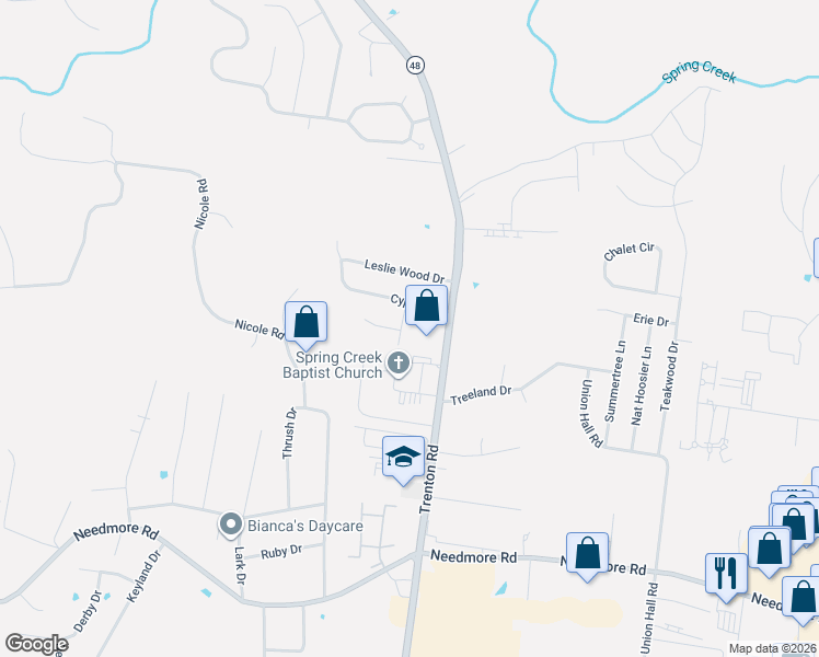 map of restaurants, bars, coffee shops, grocery stores, and more near 2816 Fenton Court in Clarksville