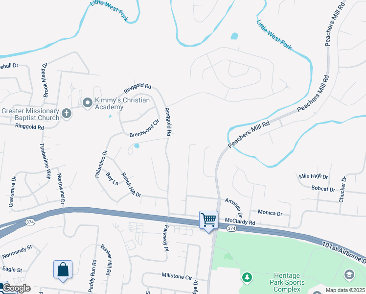 map of restaurants, bars, coffee shops, grocery stores, and more near 691 Ringgold Road in Clarksville