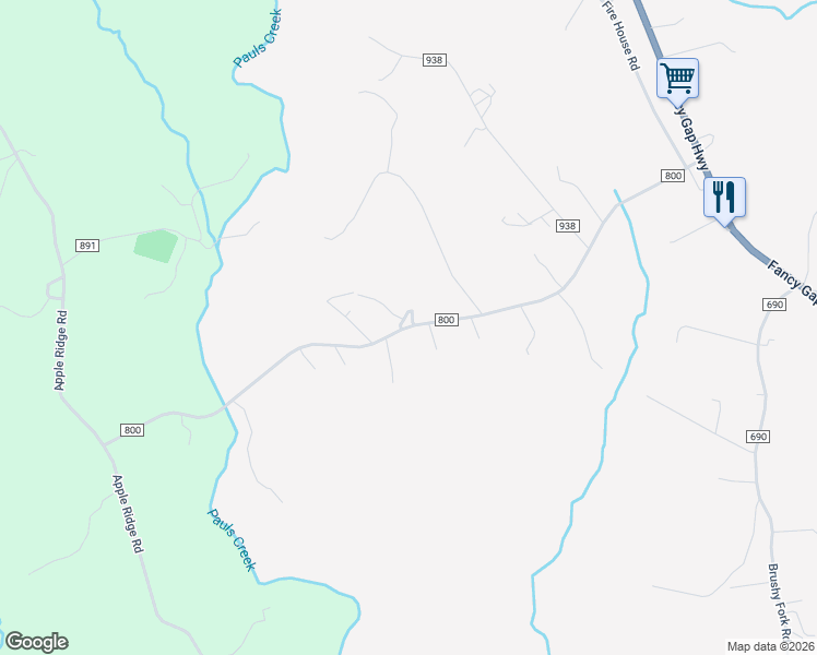 map of restaurants, bars, coffee shops, grocery stores, and more near Peakview Rd in Cana