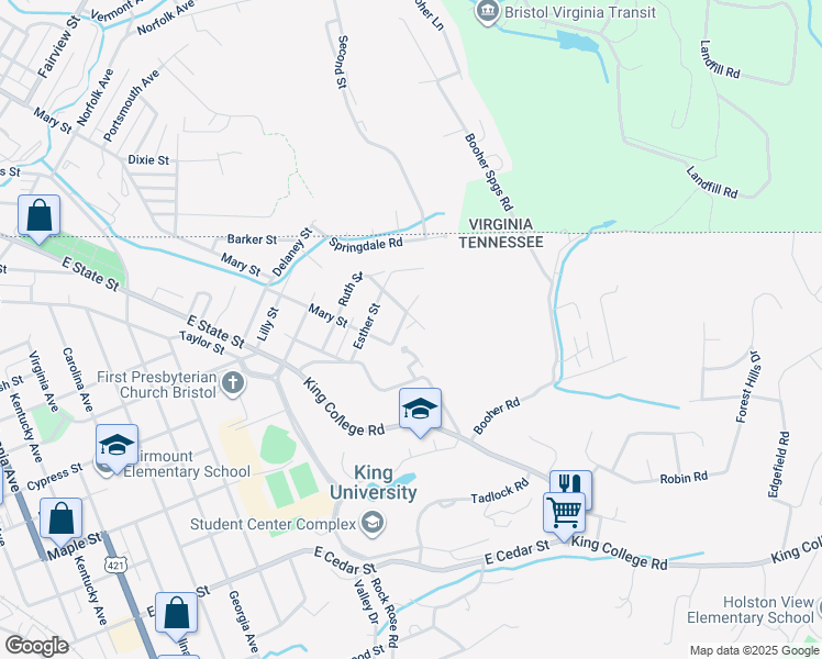 map of restaurants, bars, coffee shops, grocery stores, and more near 110 1/2 Esther Street in Bristol