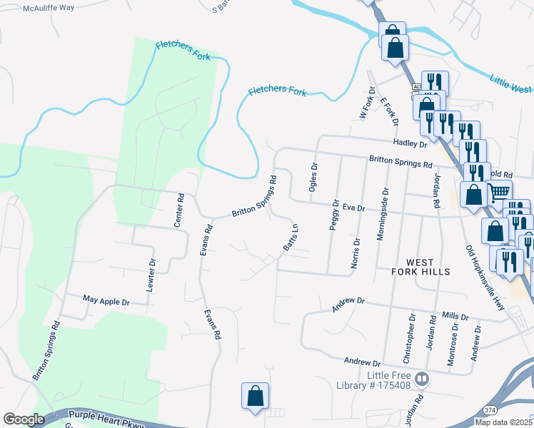 map of restaurants, bars, coffee shops, grocery stores, and more near 790 Britton Springs Road in Clarksville