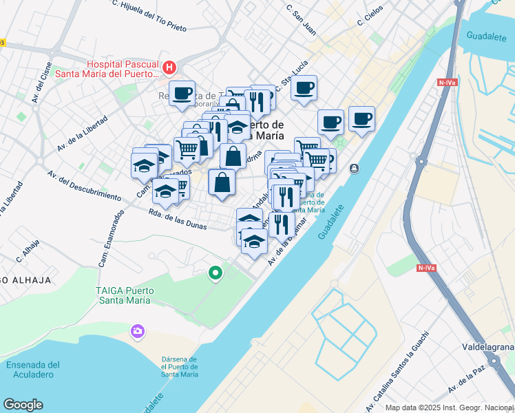 map of restaurants, bars, coffee shops, grocery stores, and more near in El Puerto de Santa María