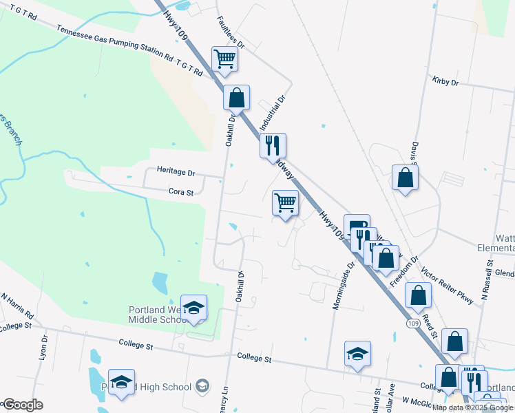 map of restaurants, bars, coffee shops, grocery stores, and more near 109B Gayla Court in Portland