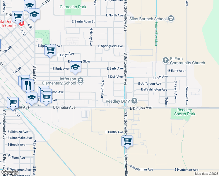 map of restaurants, bars, coffee shops, grocery stores, and more near 589 South Cedar Avenue in Reedley