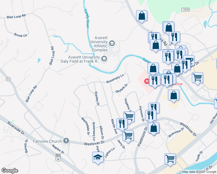 map of restaurants, bars, coffee shops, grocery stores, and more near 300-398 Turpin St in Danville