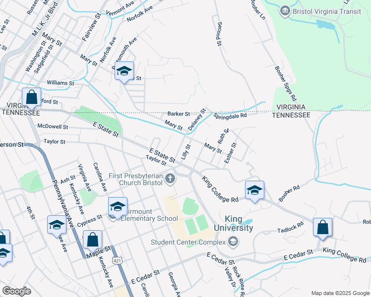 map of restaurants, bars, coffee shops, grocery stores, and more near 114 Delaney Street in Bristol