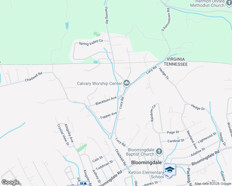 map of restaurants, bars, coffee shops, grocery stores, and more near 3168 Blackburn Avenue in Kingsport